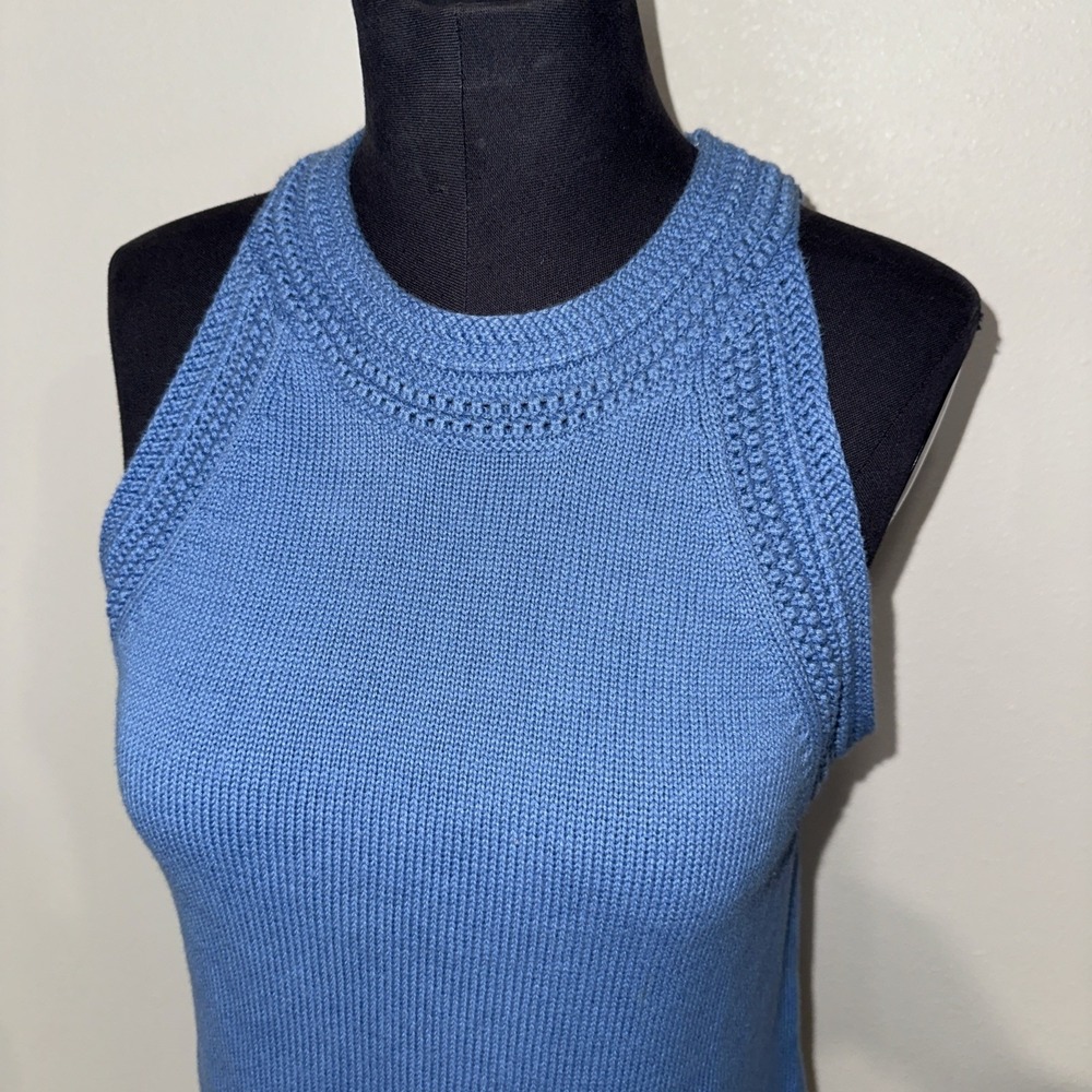 Tommy Hilfiger Womens Crochet Trim Sleeveless Blouse Size L Knit Blue - Picture 2 of 12